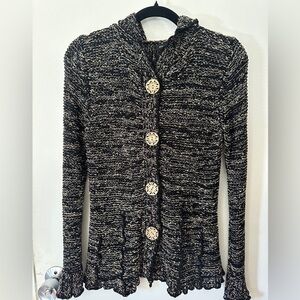 BCBGMaxAzria Black and Cream Knit Button-Front Cardigan Y2K